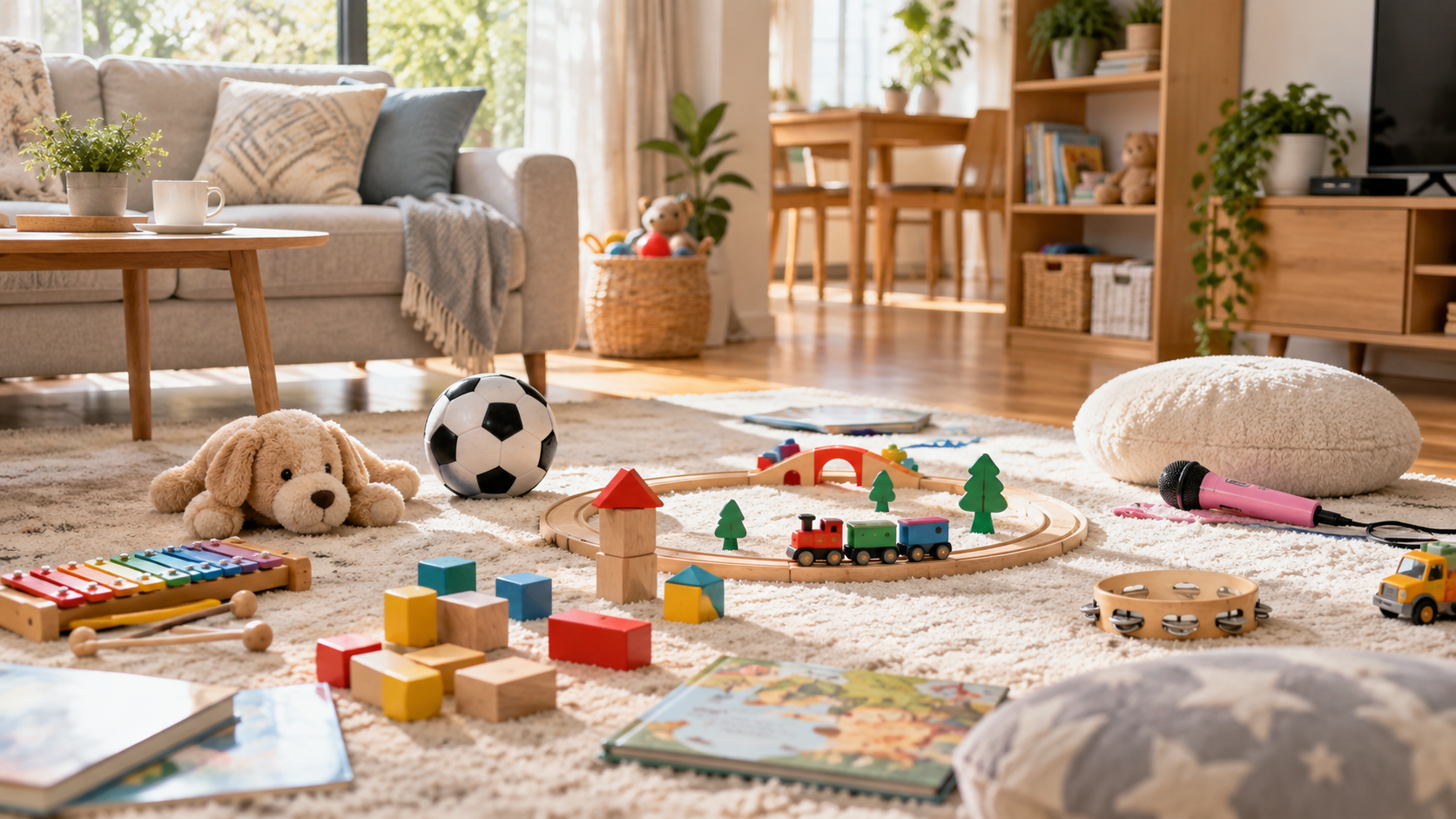 子どもがおもちゃを広げて遊べる戸建てリビングのイメージ