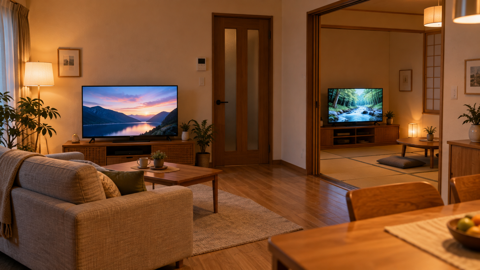別々の部屋でテレビを楽しめる戸建ての暮らしのイメージ