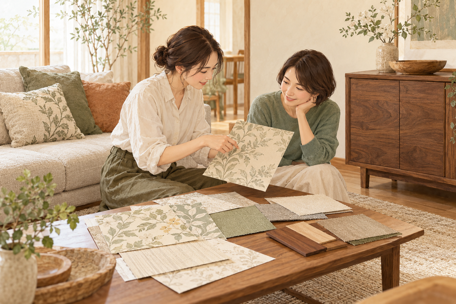 使い続ける家具と壁紙サンプルを合わせるイメージ